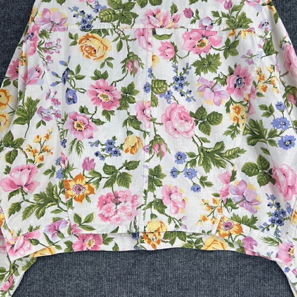 Vintage Esprit Cropped Jacket Womens Large Floral Linen Blend Boxy Pockets 80s - Picture 7 of 13